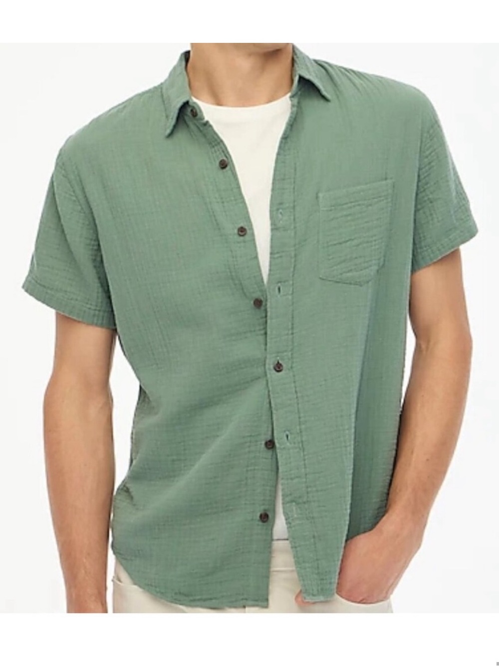 NWT J.Crew green button down, short sleeve